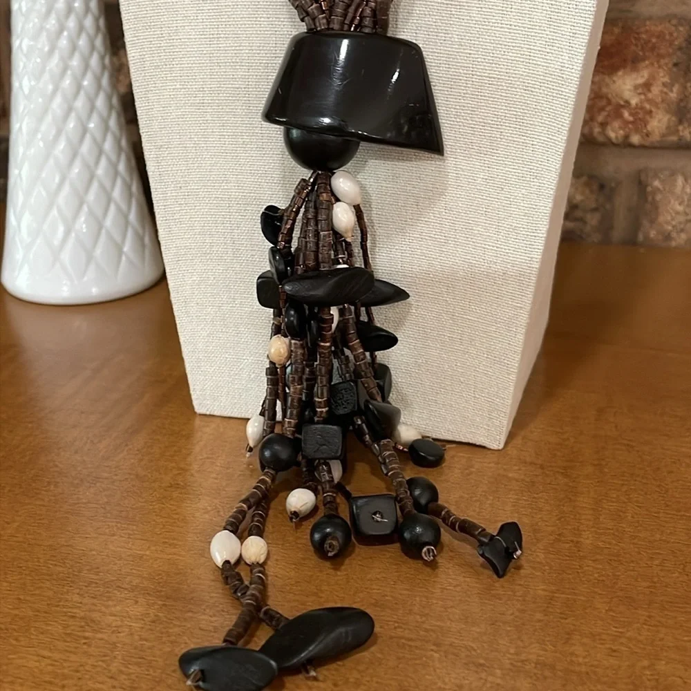Wooden Beaded vintage tassel necklace